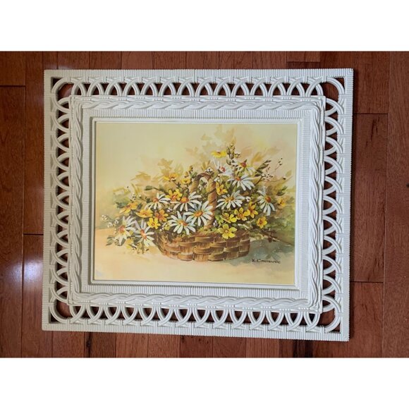1977 Homco DART Molded Plastic Wall Art Basket of Daisies by Carpenter 21x18 - Picture 9 of 16